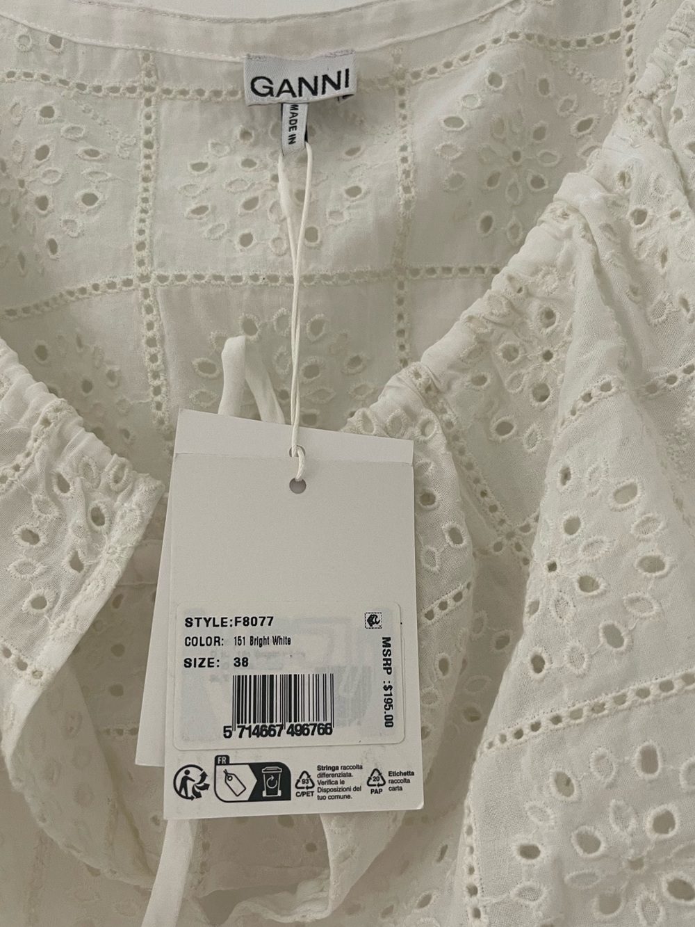 GANNI Light Broderie Anglaise Cropped Top - Picture 3 of 5